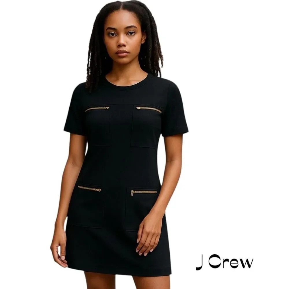 J Crew Black Zippered Short Sleeve Dress NWOT Size 2